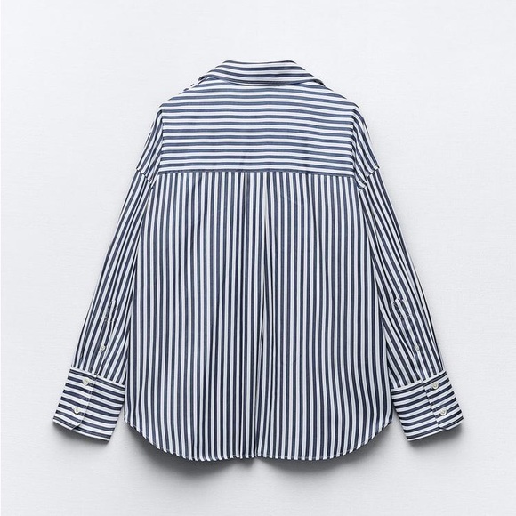 Zara Lapel Collar Stripped Shirt with V-Neck and Long Sleeves - Picture 3 of 6